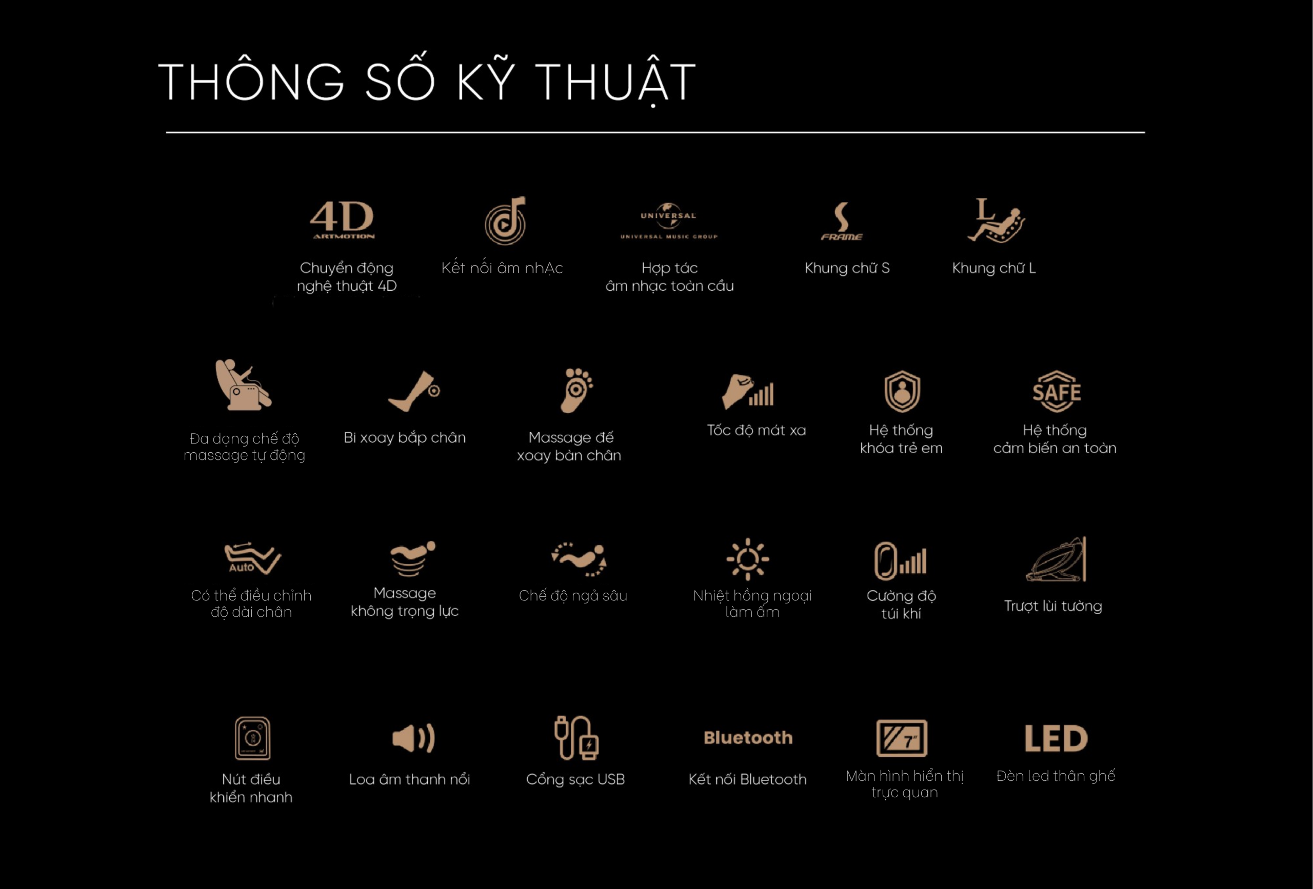 thông số kỹ thuật ghế massage